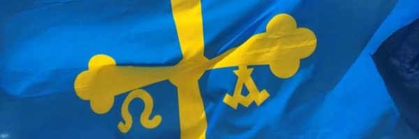 Bandera de Asturias: Color azul con una cruz en color amarillo