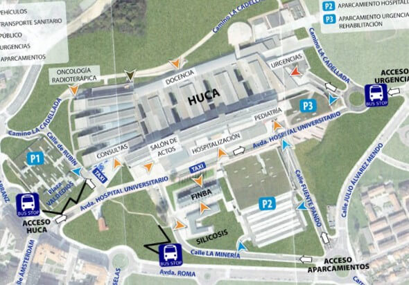 Plano del HUCA: Hospital central de Asturias en Oviedo