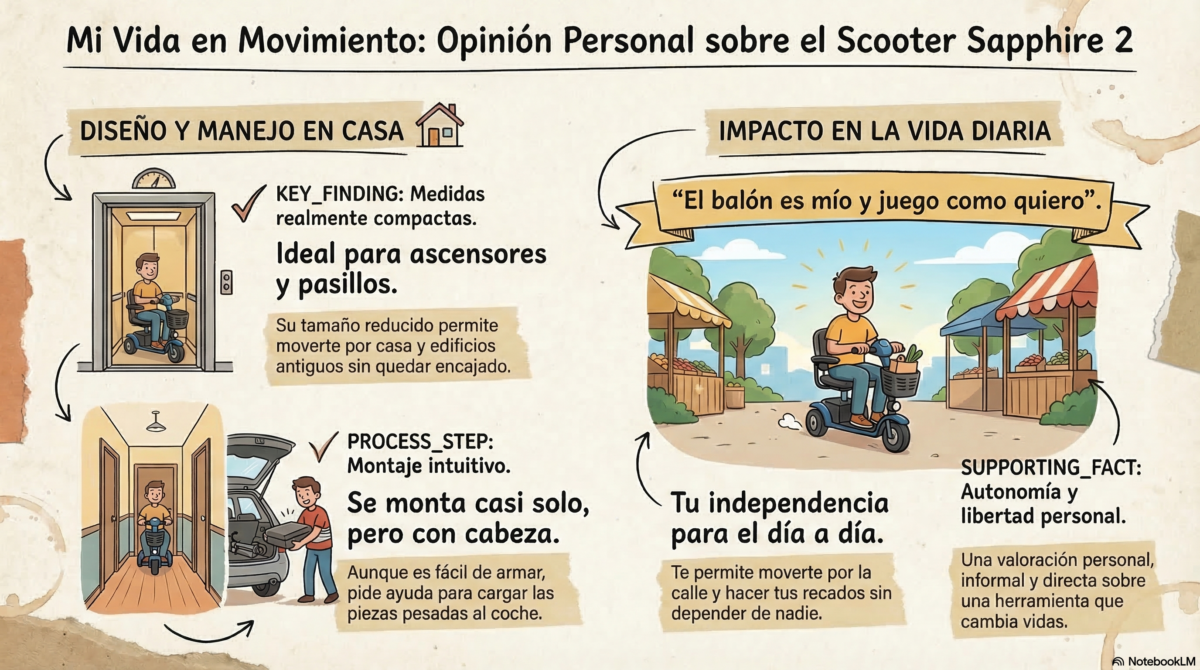 Infografía resumen de mi opinión sobre el scooter Sapphire 2 de Sunrise Medical